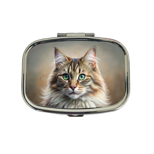 Siberian Cat Illustration Travel Pill Box Case