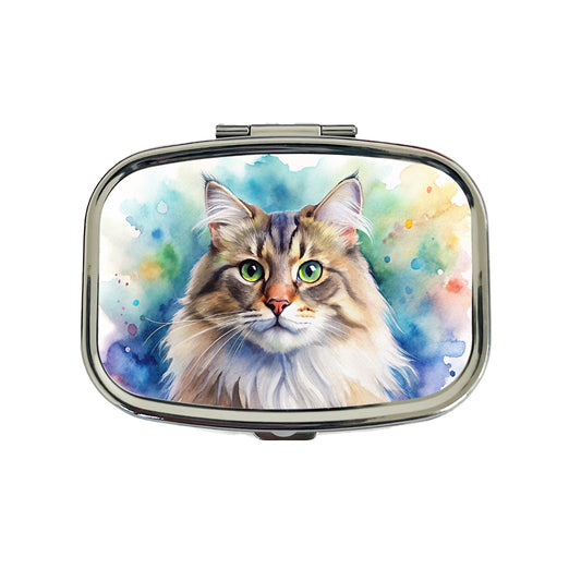 Siberian Cat Watercolor Style Travel Pill Box Case