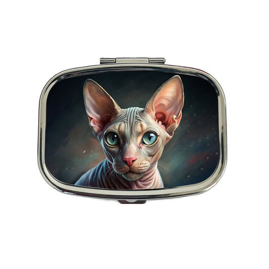 Sphynx Cat Illustration Travel Pill Box Case