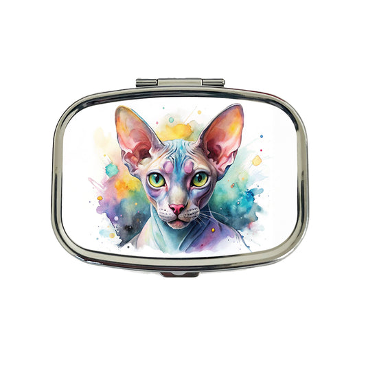 Sphynx Cat Watercolor Style Travel Pill Box Case
