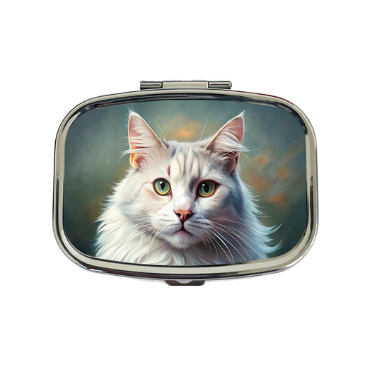 Turkish Angora Cat Illustration Travel Pill Box Case
