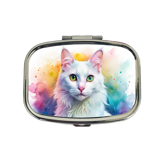 Turkish Angora Cat Watercolor Style Travel Pill Box Case