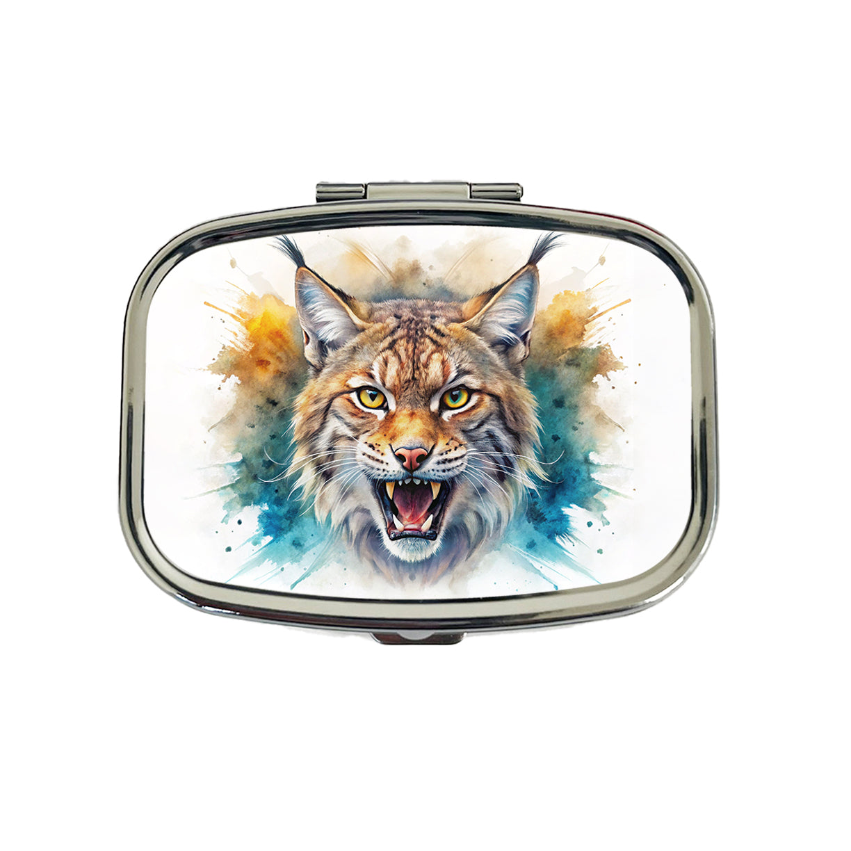 Angry Bobcat Watercolor Design Travel Pill Box Case