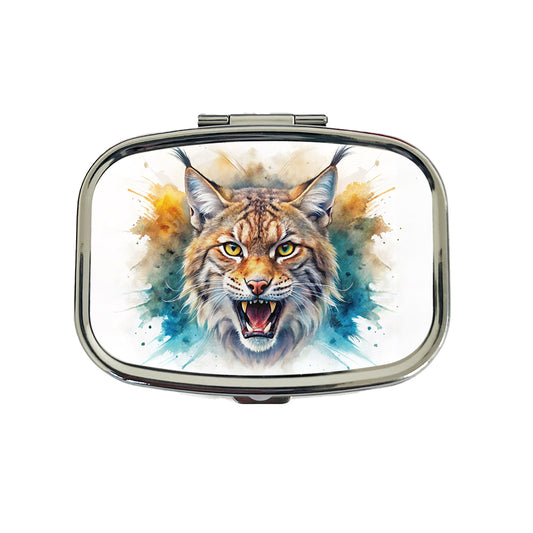 Angry Bobcat Watercolor Design Travel Pill Box Case