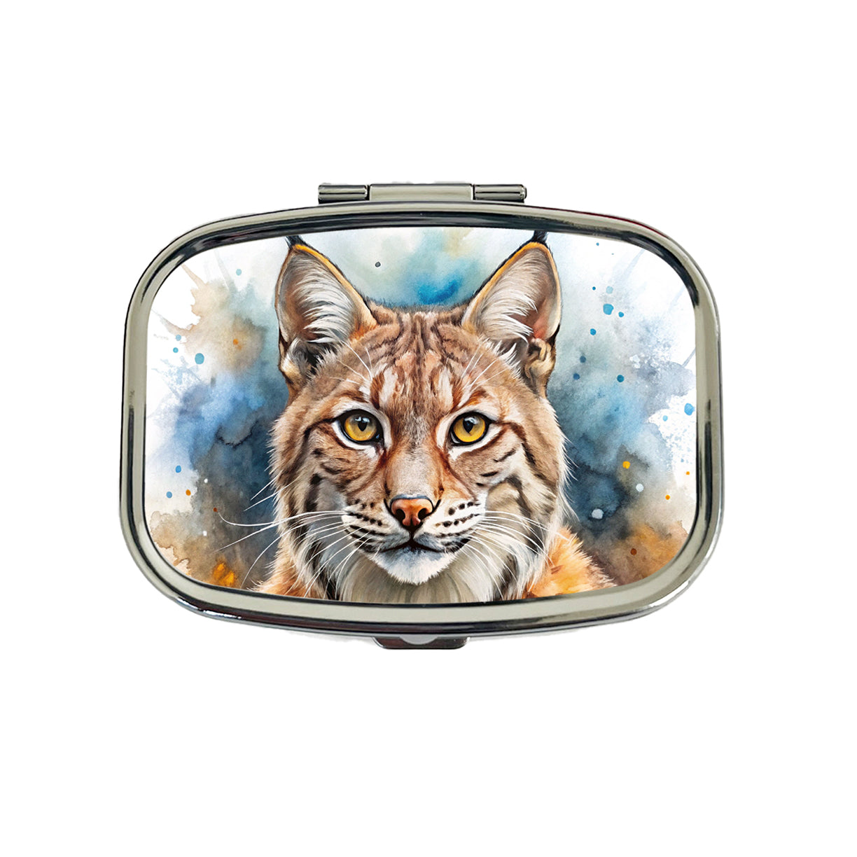 Bobcat Watercolor Design Travel Pill Box Case