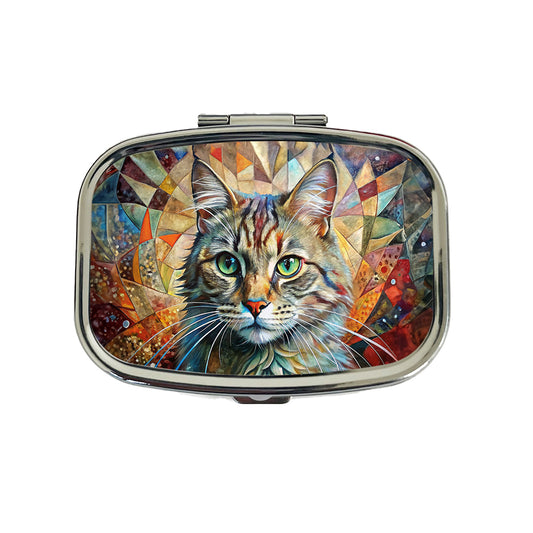 Cute Tabby Cat Abstract Art Travel Pill Box Case