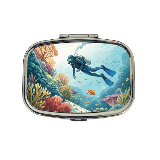 Diving Diver Exploring Underwater Travel Pill Box Case