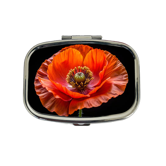 Orange Poppy Flower Photo Travel Pill Box Case