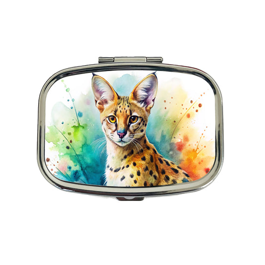 Serval Wild Cat Watercolor Design Travel Pill Box Case