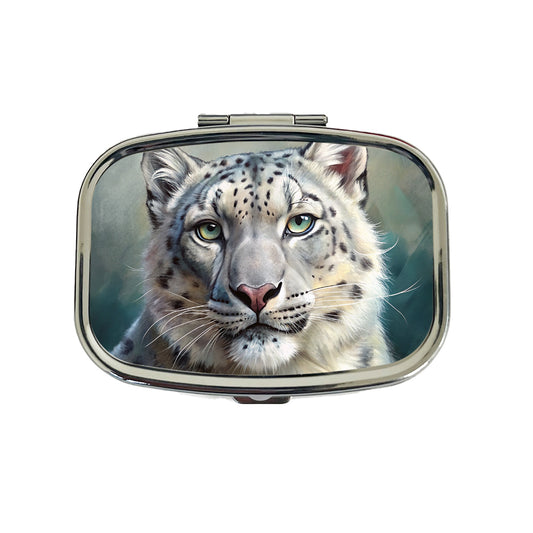 Snow Leopard Illustration Travel Pill Box Case