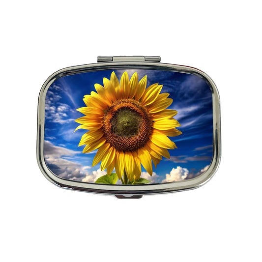 Sunflower Against a Deep Blue Sky Travel Pill Box Case