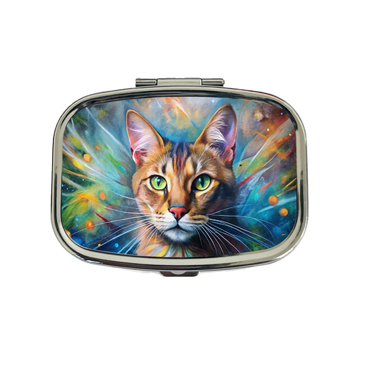Tabby Cat Abstract Art Color Explosion Travel Pill Box Case