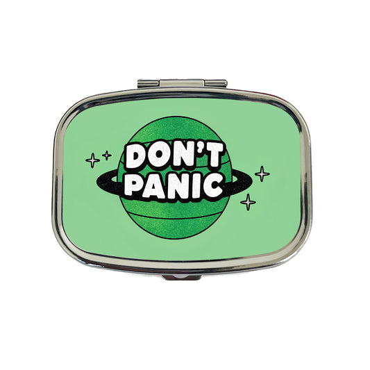 Don't Panic Funny Saying With Planet Travel Pill Box Case
