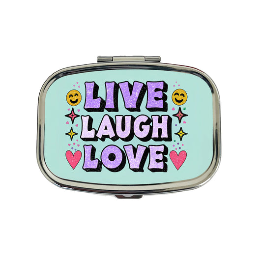 Live Laugh Love Funny Faces Hearts Travel Pill Box Case