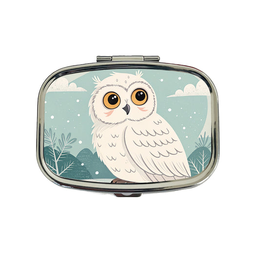 Adorable Snowy Owl Travel Pill Box Case