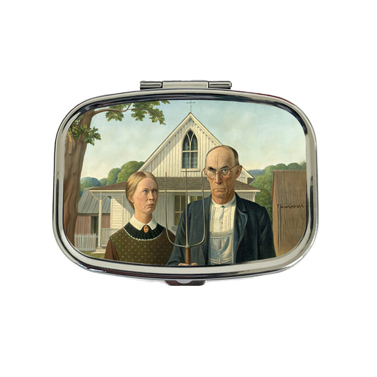 American Gothic Grant Wood Painting Inspired Travel Pill Box Case