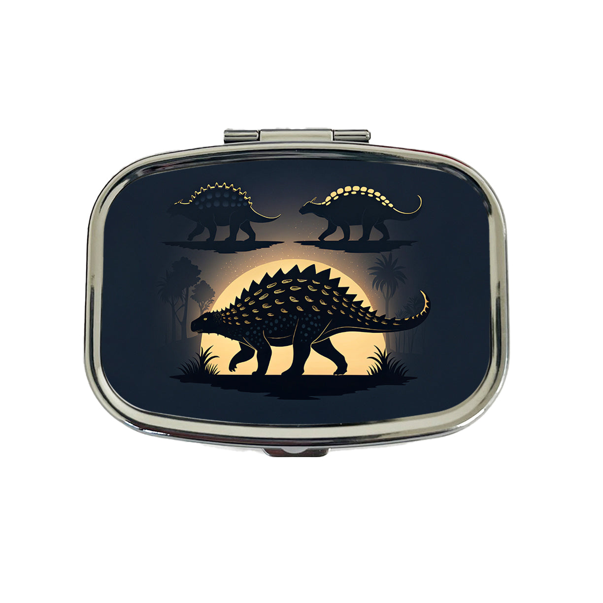 Ankylosaurus Silhouettes Walking Dinosaurs Travel Pill Box Case