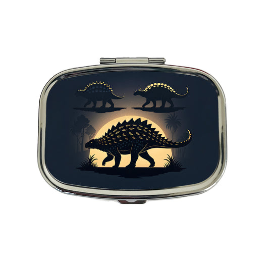 Ankylosaurus Silhouettes Walking Dinosaurs Travel Pill Box Case
