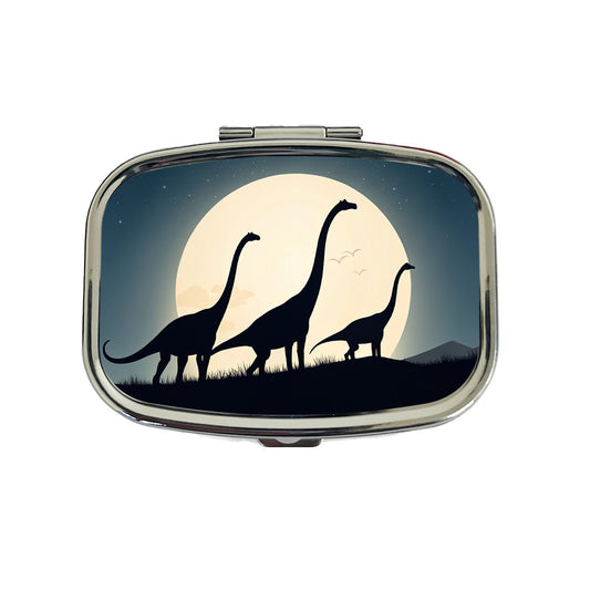 Apatosaurus Silhouettes Moon Night Dinosaurs Travel Pill Box Case