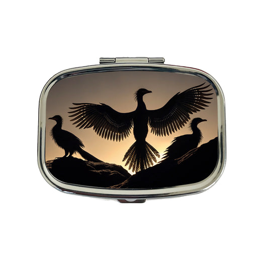 Archaeopteryx Silhouettes Dinosaurs Travel Pill Box Case