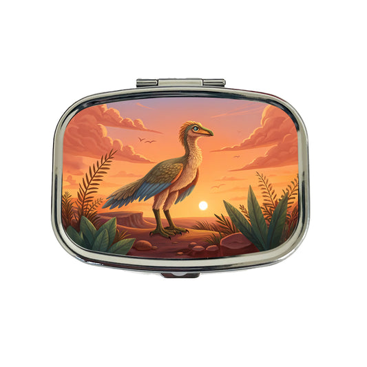 Archaeopteryx Standing Sunset Dinosaur Travel Pill Box Case