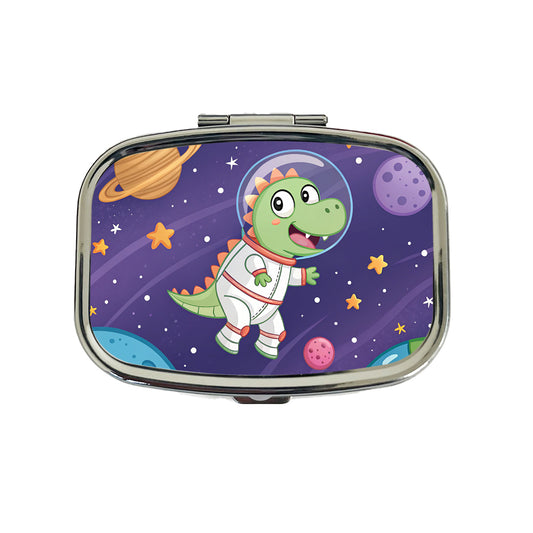 Astronaut Dinosaur Floating Outer Space Planets Travel Pill Box Case