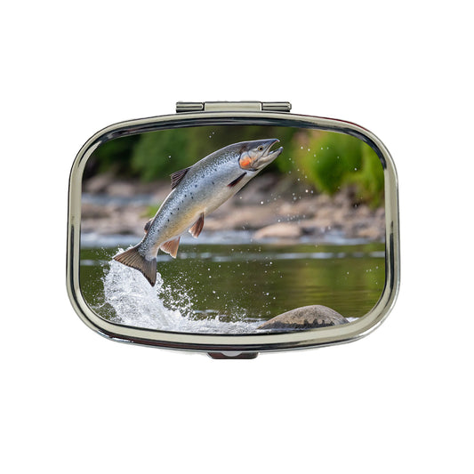 Atlantic Salmon Fish Jumping Fishing River Travel Pill Box Case
