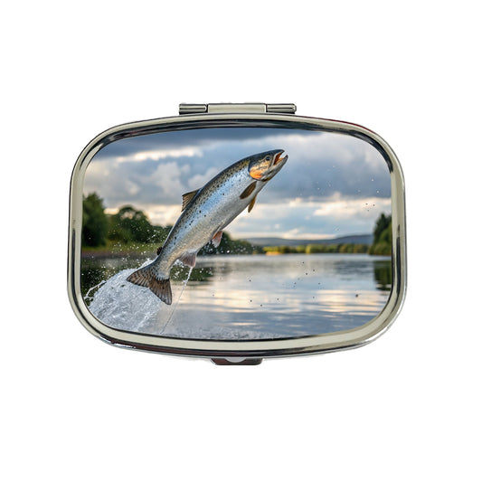 Atlantic Salmon Fish Jumping Fishing Travel Pill Box Case