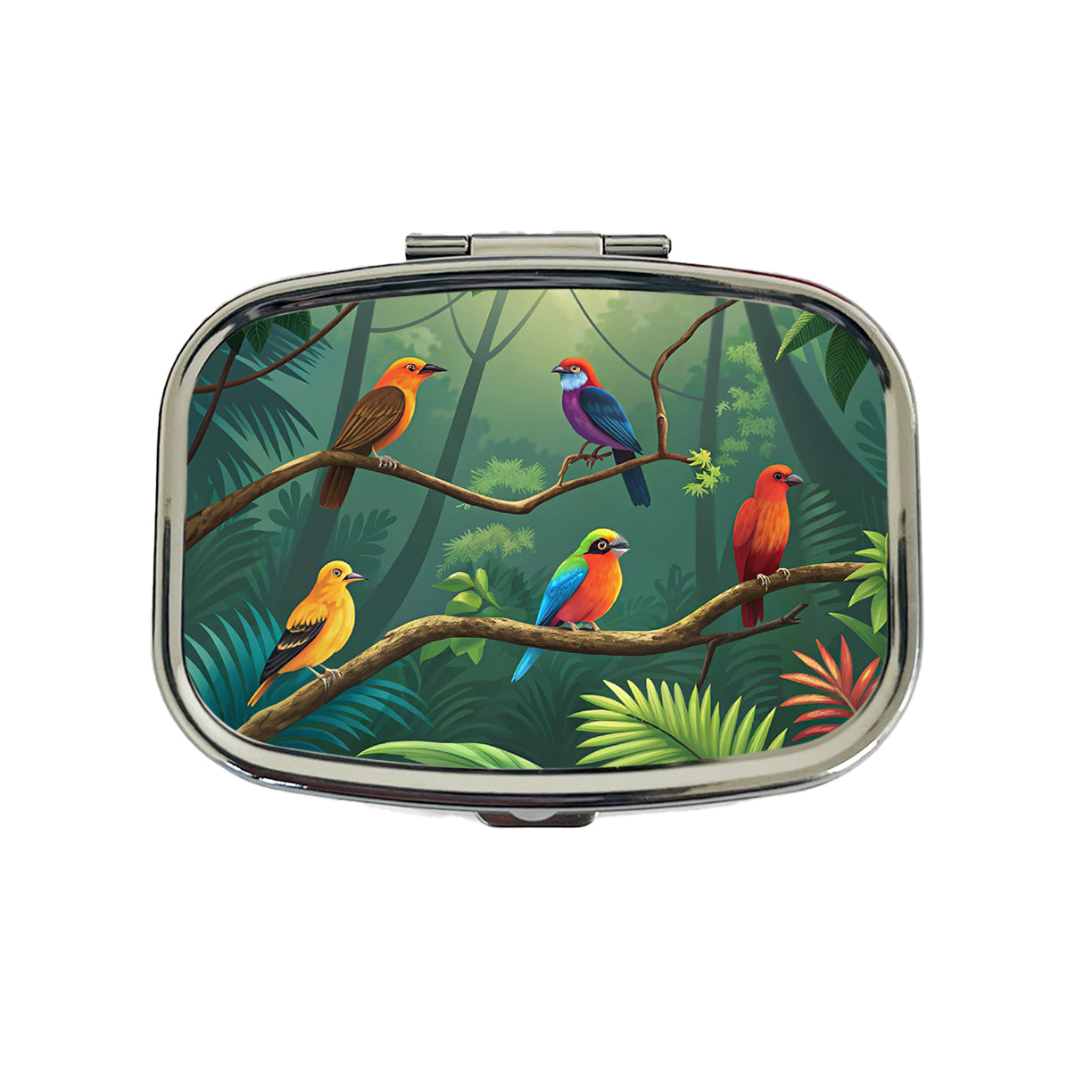 Birds In Jungle Colorful Travel Pill Box Case