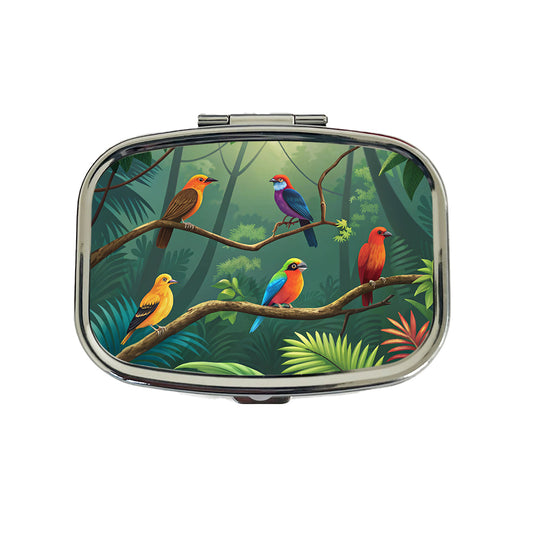 Birds In Jungle Colorful Travel Pill Box Case