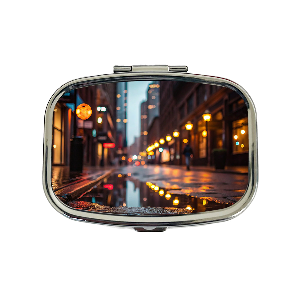 Blurred Lights Buildings City Rainy Street Travel Pill Box Case