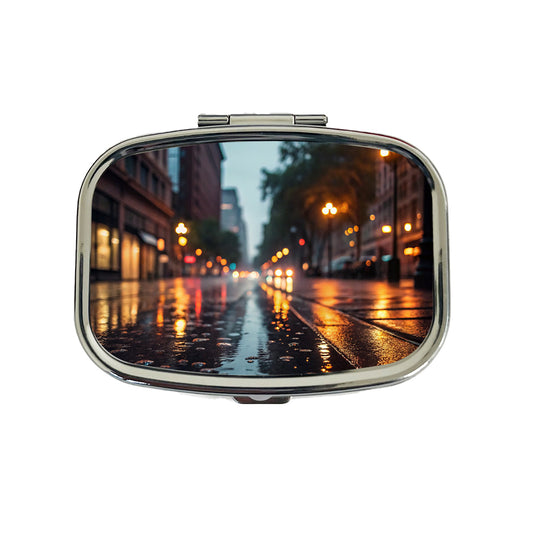 Blurred Lights City Wet Street Travel Pill Box Case