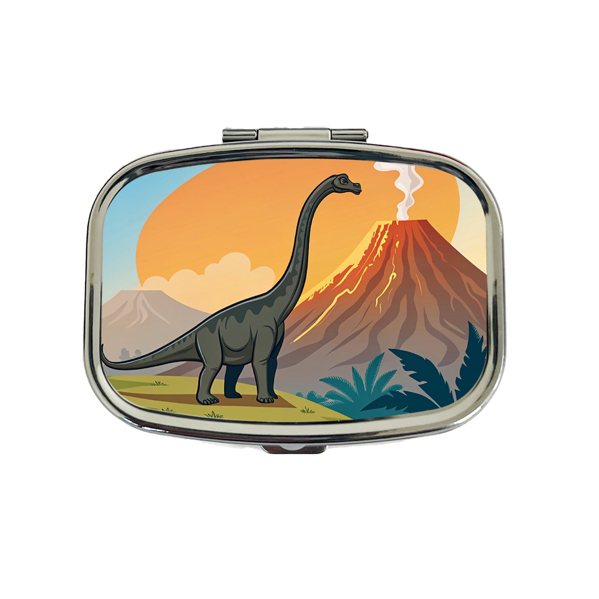 Brachiosaurus Volcano Colorful Dinosaur Travel Pill Box Case
