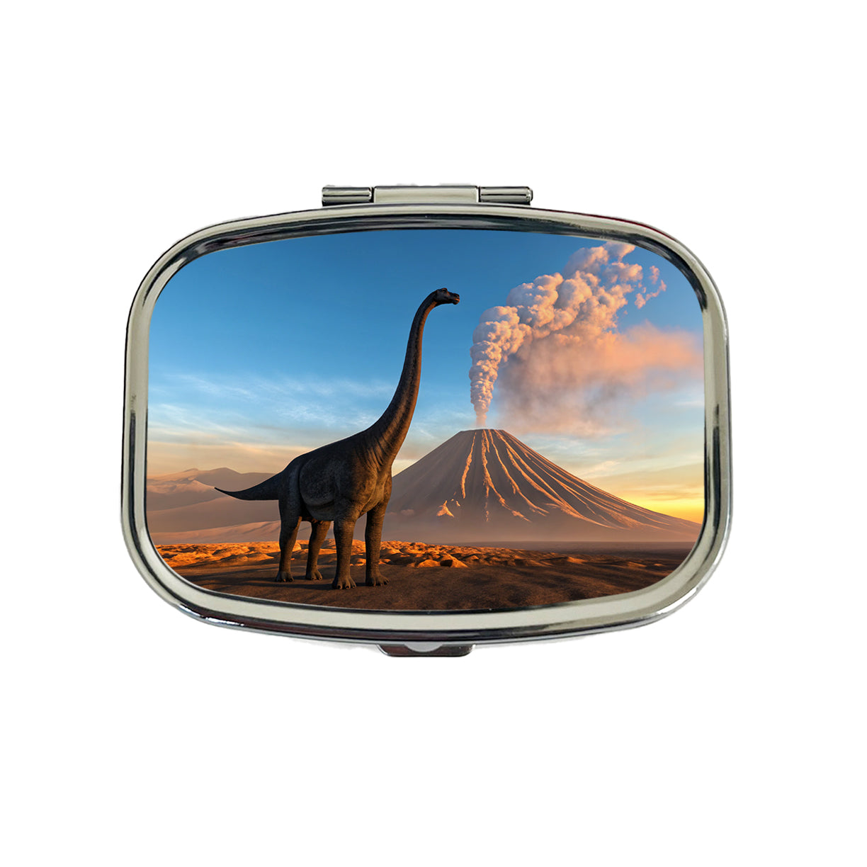 Brachiosaurus Volcano Sunset Dinosaur Travel Pill Box Case