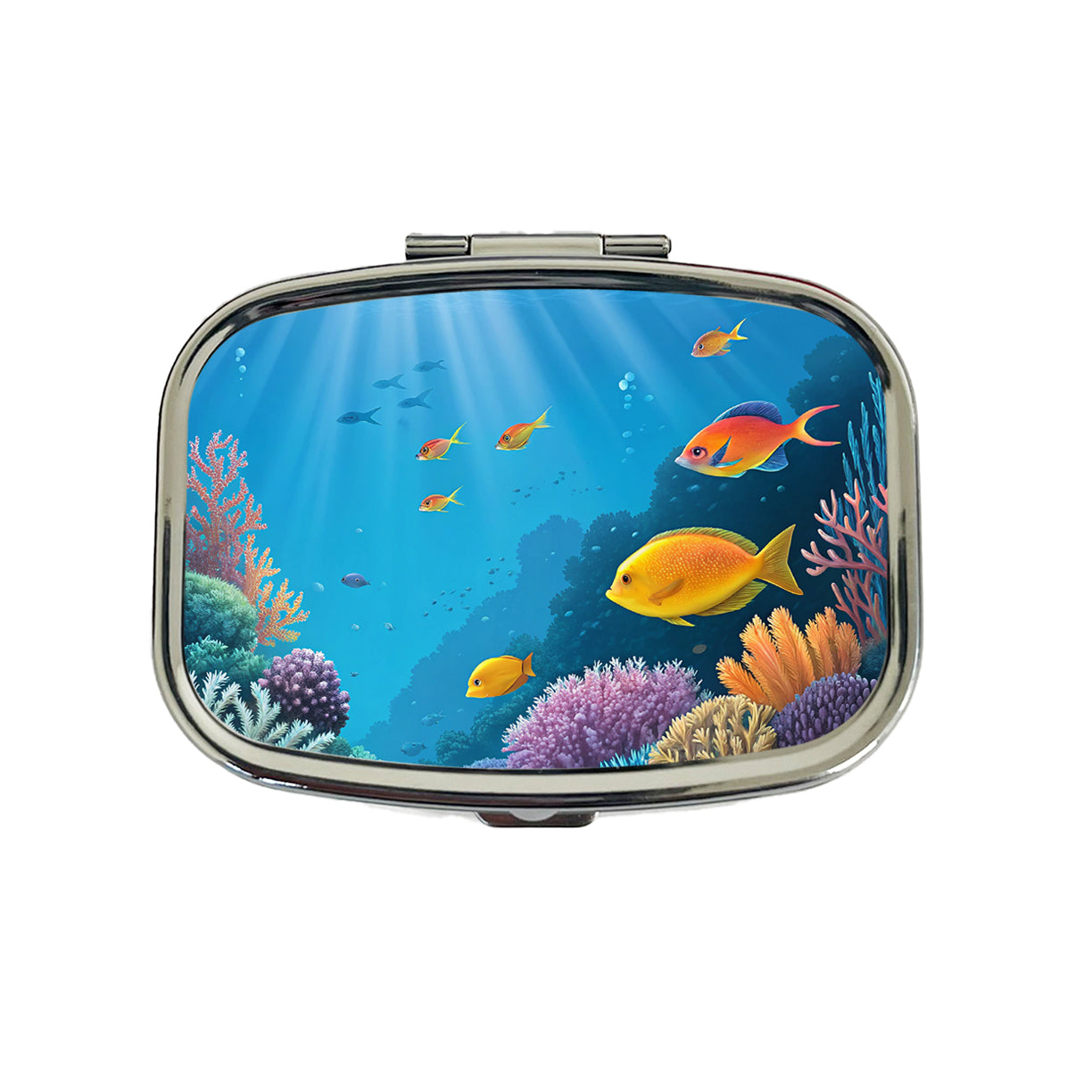 Bright Colorful Fish Coral Light Rays Tropical Ocean Travel Pill Box Case