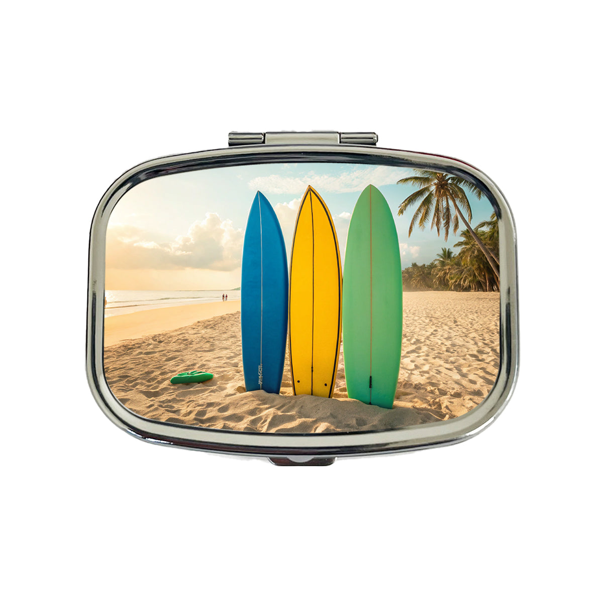 Brightly Colored Surfboards Sand Beach Ocean Travel Pill Box Case