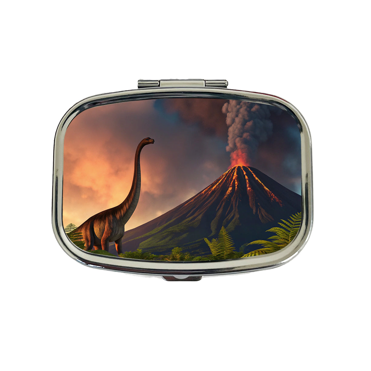 Brontosaurus Volcano Erupting Dinosaur Travel Pill Box Case