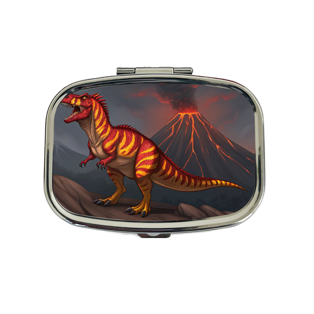 Carnotaurus Volcano Erupting Dinosaur Travel Pill Box Case
