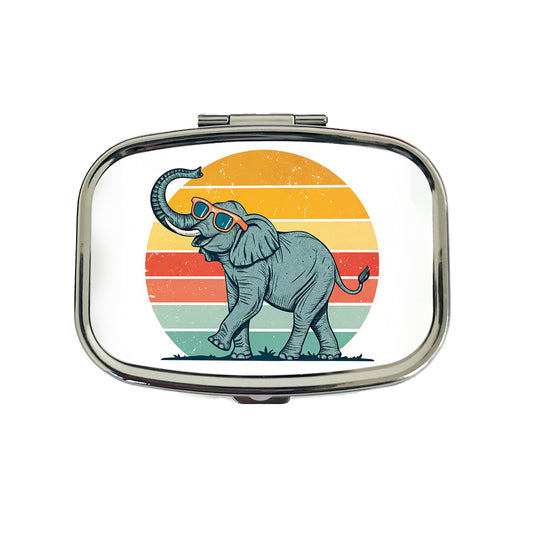 Cool Elephant Wearing Sunglasses Retro Illustration Travel Pill Box Case