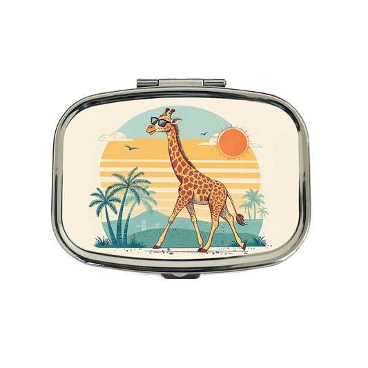 Cool Giraffe Wearing Sunglasses Retro Illustration Sun Travel Pill Box Case