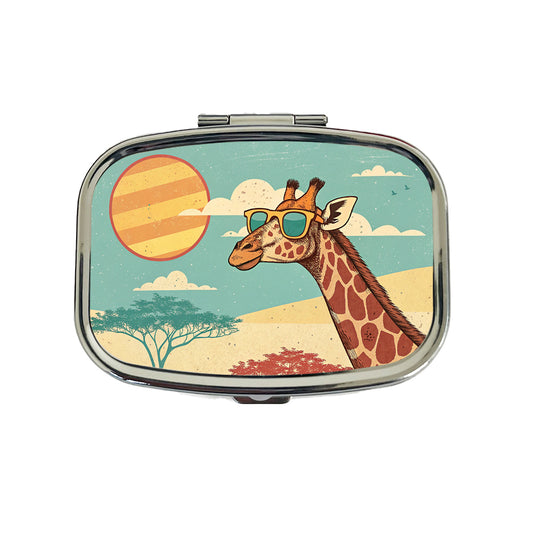 Cool Giraffe Wearing Sunglasses Retro Illustration Travel Pill Box Case