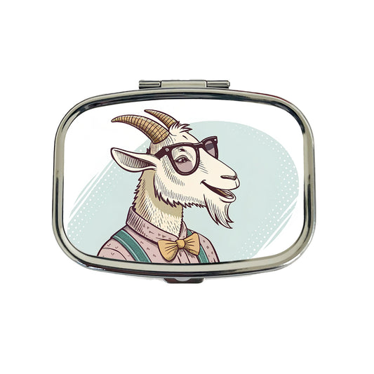 Cool Goat Wearing Glasses Retro Illustration Travel Pill Box Case