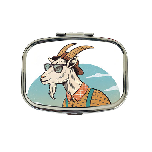 Cool Goat Wearing Sunglasses Retro Illustration Travel Pill Box Case