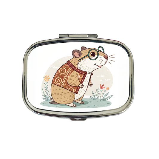 Cool Hamster Wearing Glasses Retro Illustration Cute Travel Pill Box Case
