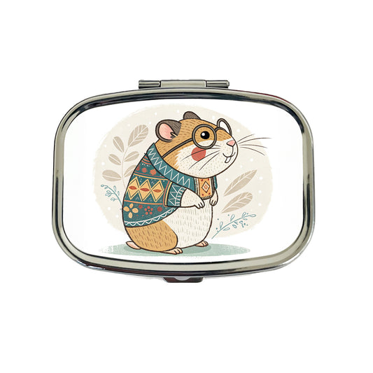 Cool Hamster Wearing Glasses Retro Illustration Travel Pill Box Case
