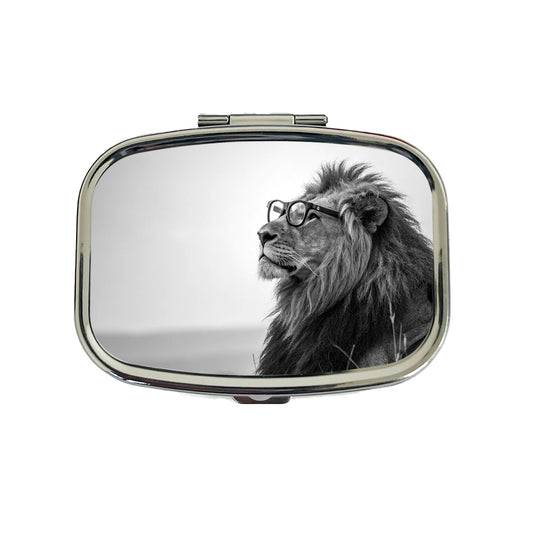 Cool Lion Wearing Glasses Black White Travel Pill Box Case