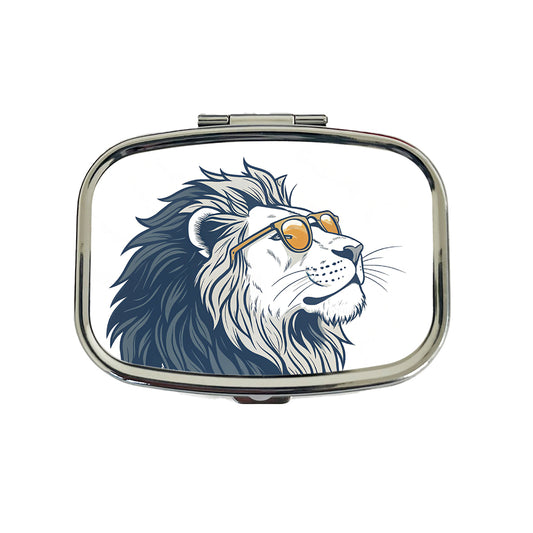 Cool Lion Wearing Glasses Minimalist Illustration Travel Pill Box Case