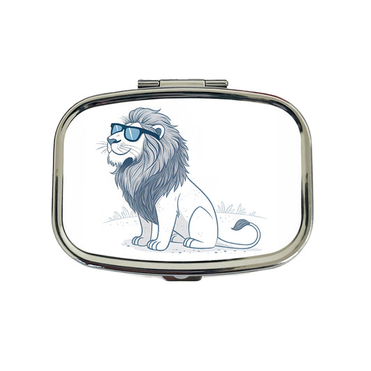 Cool Lion Wearing Sunglasses Minimalist Illustration Travel Pill Box Case