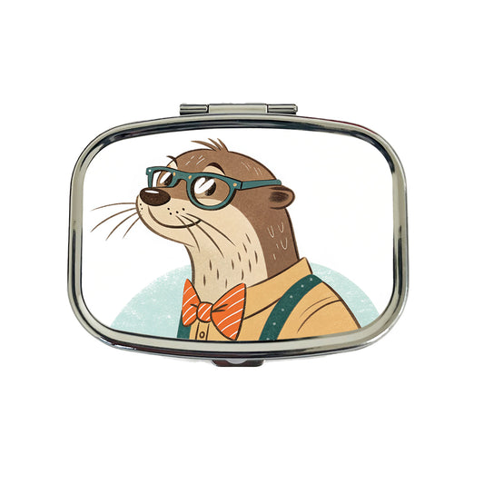 Cool Otter Wearing Glasses Retro Illustration Travel Pill Box Case