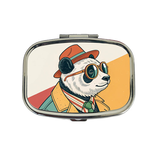 Cool Panda Wearing Glasses Retro Illustration Travel Pill Box Case